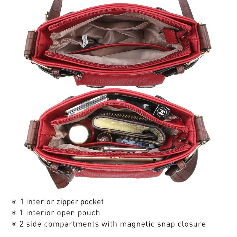 Dasein Top Belted Crossbody Bags for Women Soft Leather Messenger Bag Shoulder Bag Travel Purse (large size-red) - Image 5